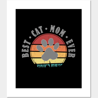 Best Cat Mom Ever Retro Sunset Vector Graphics Posters and Art